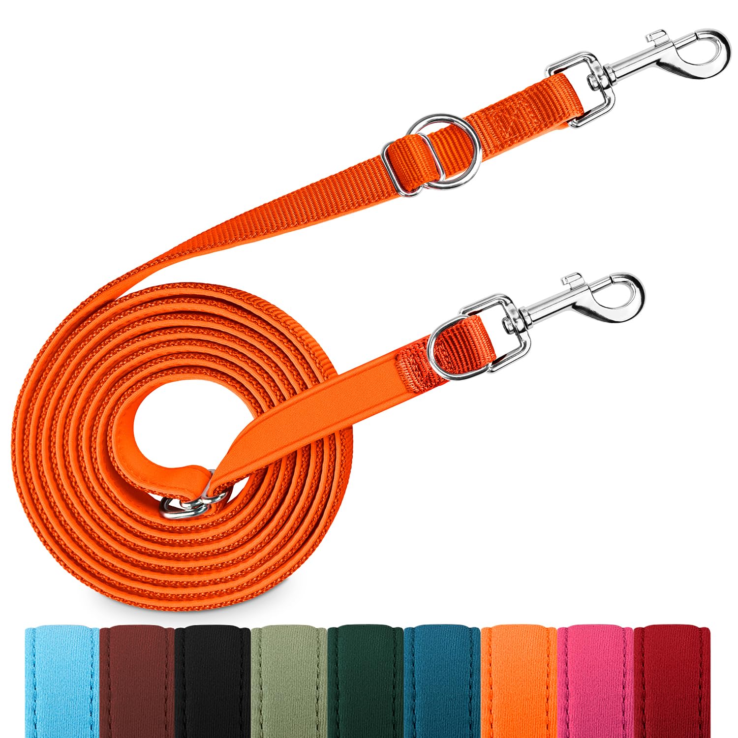 PETCOOZ Dog Training Lead, 3M Double Ended Lead for Dogs, Professional Stop Pulling Dog Leads, Adjustable Hands Free Pet Leads, Multi-Functional Pet Leash for Puppy Walking, Running, Camping, Orange