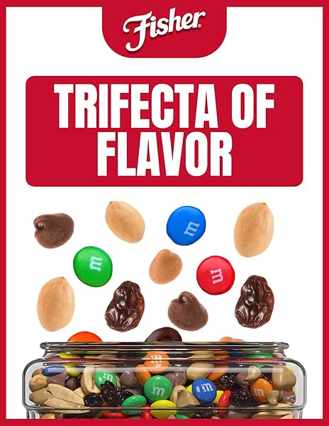 FISHER SNACK INDULGENT BULK TRAIL MIX, 38 OZ (PACK OF 1), PEANUTS, MILK CHOCOLATE CANDIES, RAISINS, MILK CHOCOLATE AND PEANUT BUTTER CHIPS, SNACKS FOR ADULTS AND KIDS, TRAIL MIX SNACKS