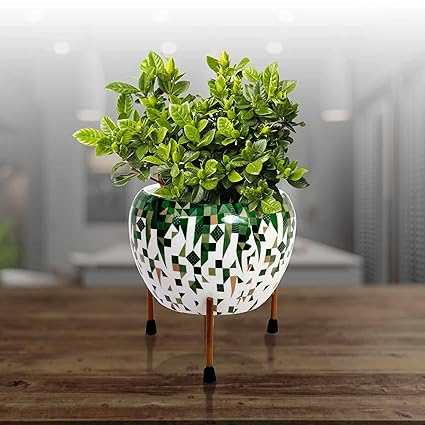 Urban Plant Designer Metal Planter with Triangular Iron Stand (Soothing Green)