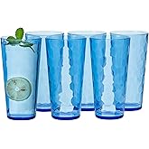 MIYOPESI 26oz Blue Acrylic Glasses Drinkware (Set of 6), Hammered Design Shatter-Proof Plastic Cups, Reusable Large Drinking Tumblers, Stackable, BPA-Free, Dishwasher-Safe (Blue)