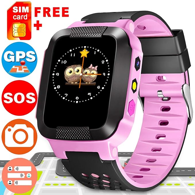 Kids Smart Watch Phone with Free SIM Card, Smart Watch for Kids with GPS Tracker Phone Watch, Camera SOS 2 Way Call Alarm Touch Screen iOS Android Kid ...
