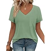 Dhigali Womens T Shirts Short Sleeve V Neck Tops with Pockets Summer Fashion Trendy Soft Casual Comfy Outfits Clothes 2026