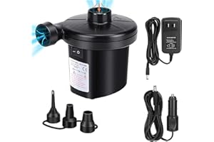 Electric Air Pump, Portable Air Mattress Pump Quick Inflator Deflator with 3 Nozzles Home Car Use, Electric Pump for Camping,