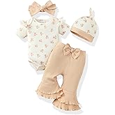 Renotemy Newborn Baby Girl Clothes Infant Romper Spring Summer Outfits Gifts Bell Bottoms Pant Sets for Girls Preemie-12Month