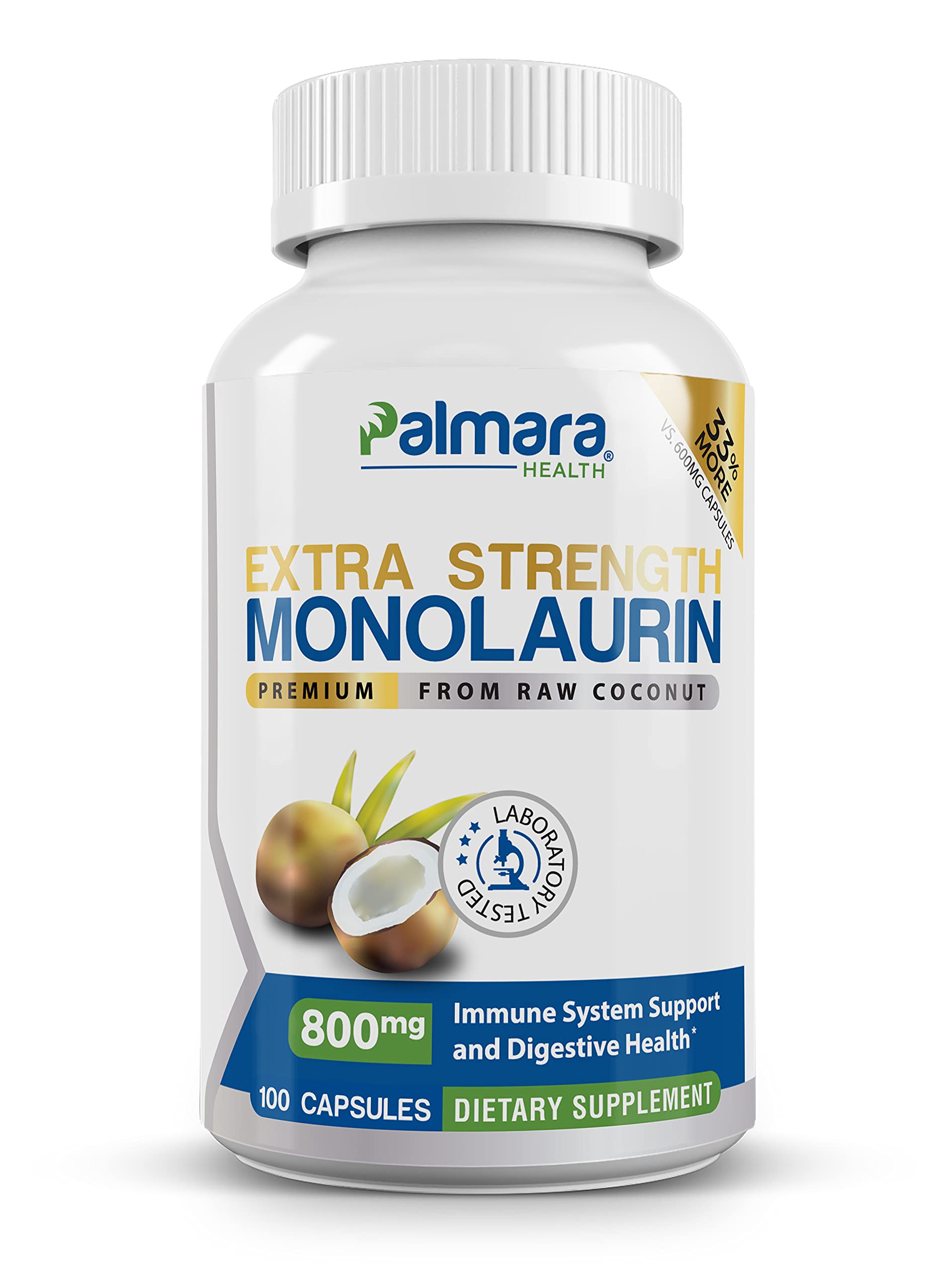 Palmara Health Extra Strength Monolaurin 1,600mg per Serving, 800mg per Capsule