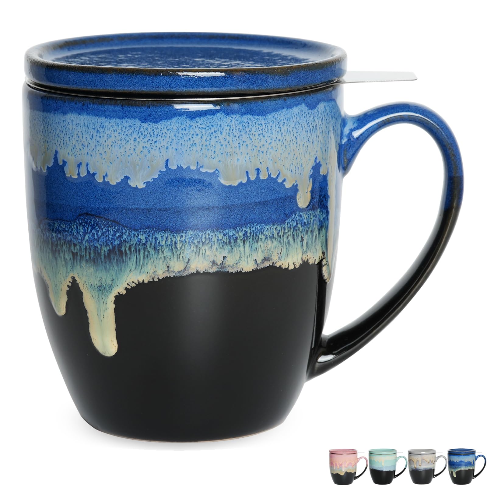 Photo 1 of (missing infuser) Bosmarlin Ceramic Tea Cup with Infuser and Lid, 16 Oz, 4 Color to Choose Dishwasher and Microwave Safe, Steeping Tea Mug with Strainer (Blue)