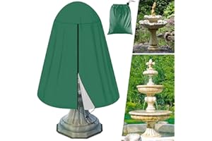 Tryitsbest 36" x 42" Fountain Cover,420D Oxford Cloth Garden Fountain Statue Cover with Silver Coating,Waterproof Fountain Protector with Drawstring for Winter Outdoor Patio Fountain (Dark Green)