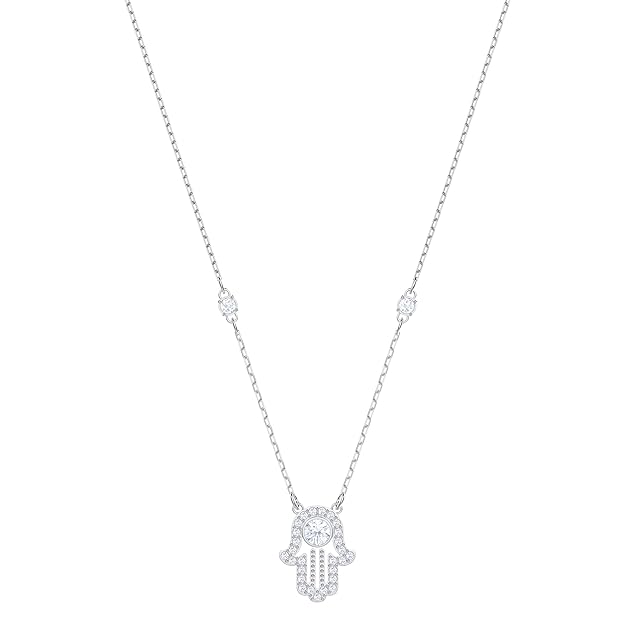 Swarovski Luckily Hamsa Hand Halskette, Weiss, Rhodiniert