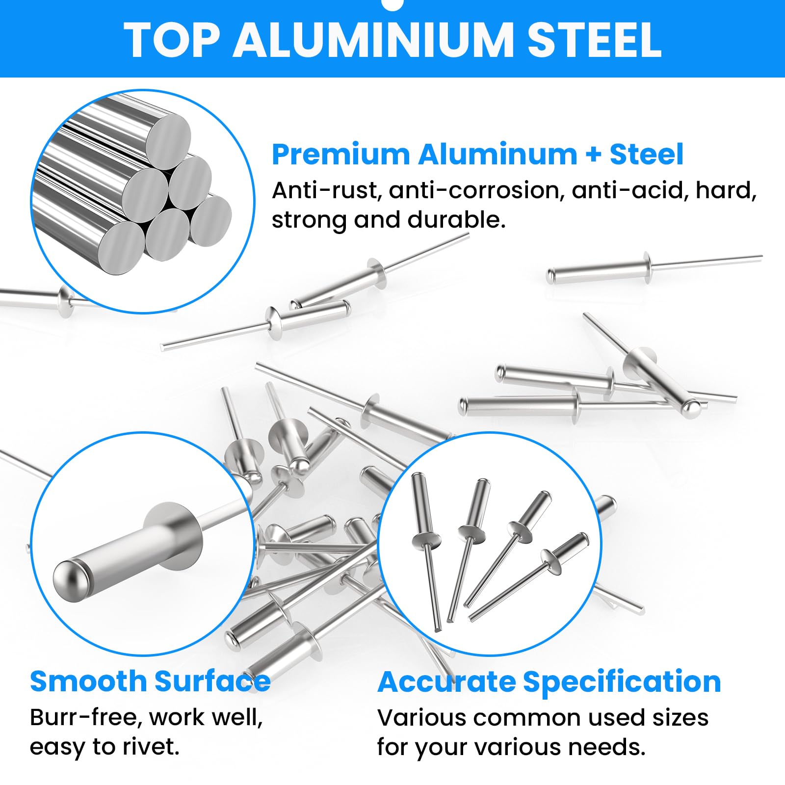 Sliver Rivets 300pcs Sliver Pop Rivets Assortment Kit, 5 Sizes Aluminum Rivets ...