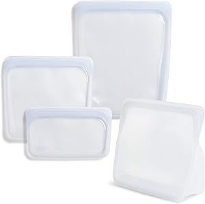 Stasher 100% Silicone Food Grade Reusable Storage Bag, Clear (Bundle 4-Pack Large) | Reduce Single-Use Plastic | Store or Freeze | Leakproof, Dishwasher-Safe, Eco-friendly, Non-Toxic