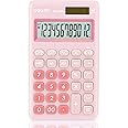 deli Standard Function Basic Calculator, 12 Digit Desktop Calculator with Large LCD Display, Solar Battery Dual Power Office Calculator, Pink