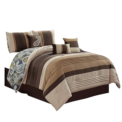Amazon Com Chezmoi Collection 7 Piece Camel Beige Brown Pleated
