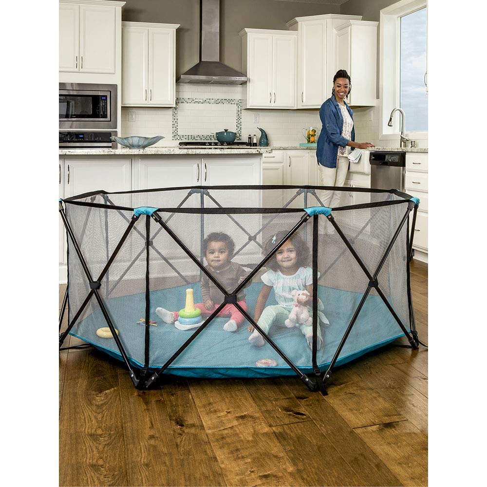 Regalo My Play Deluxe Extra Large Portable Play Yard Indoor and Outdoor, Bonus Kit, Washable, Teal, 8-Panel