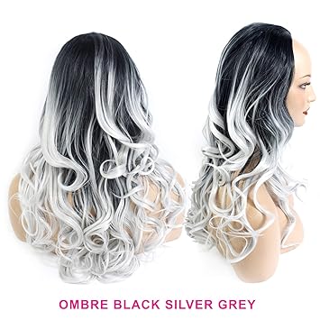 Elegant Hair 22 Wavy Black Silver Grey Ombre 22 Ladies 3 4