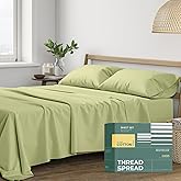THREAD SPREAD 100% Organic Cotton Sheets Queen Size - 4 PC Organic Cotton Queen Percale Weave Sheet Set, Soft, Cooling, Crisp & Breathable, 16" Deep Pocket Hotel Quality Bedding Set - Sage Green