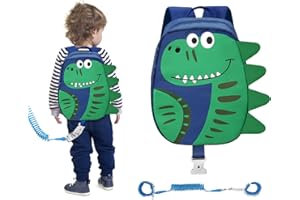 Zooawa Toddler Harness Backpack with Leash, 2 in 1 Cute Dinosaur Kid Backpack with Anti Lost Wrist Link, Toddler Backpack Harness with Safety Leash for 1-4 Years Old Baby Boys Girls