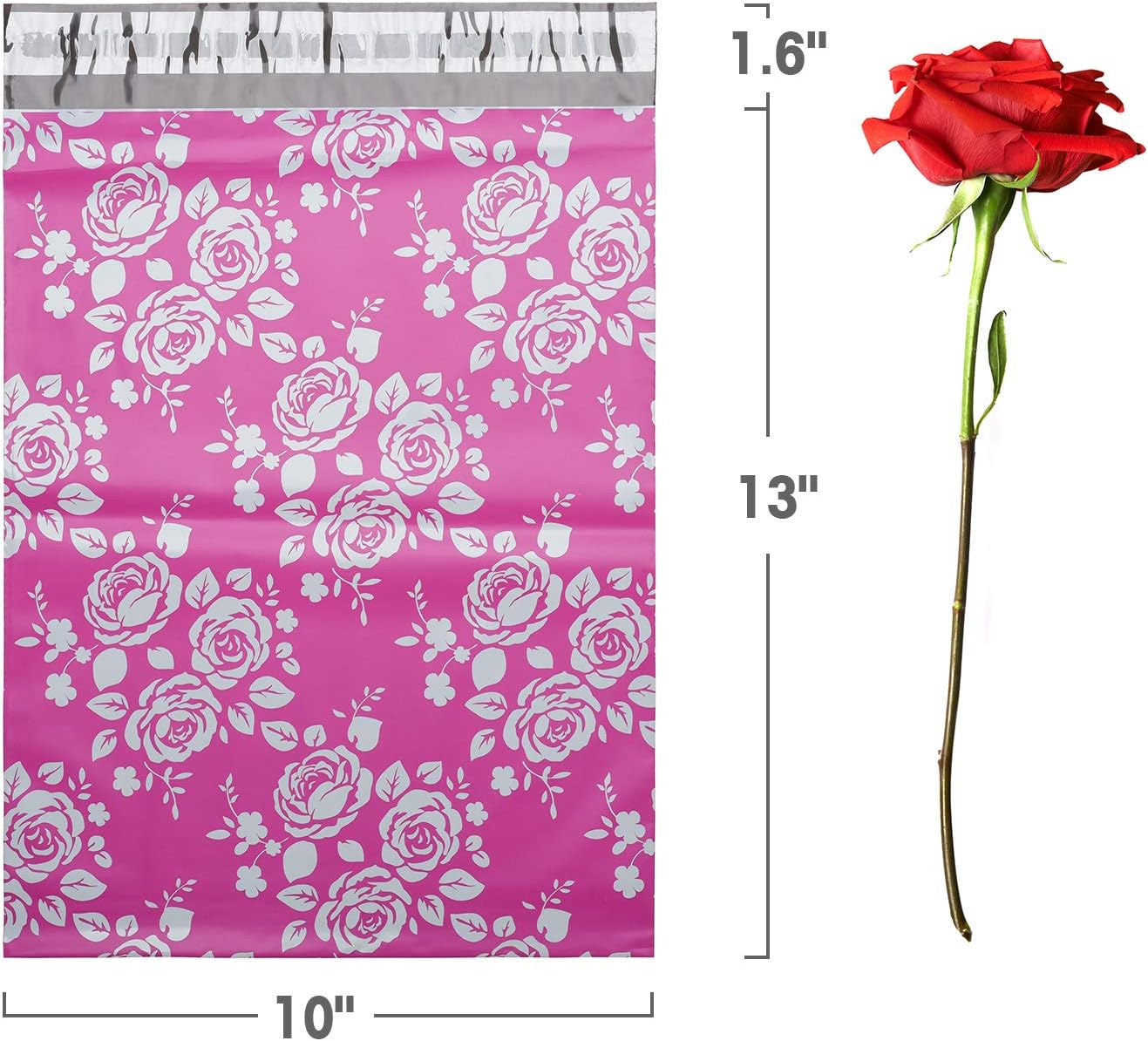 Metronic 10X13 Rose Floral Pattern 100 Pack Poly Mailers Envelope Plastic Custom Mailing & Shipping Bags - Self Seal in Pink : Office Products