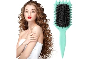 KOSIMI Curl Brush, Best Brush For Styling, Boar Bristle Hair Brush Styling Brush for Detangling, Shaping & Defining Curls for Women and Men (Green)