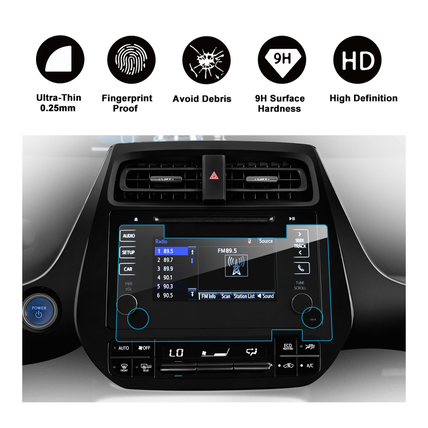 RUIYA 2016 Toyota Prius 7-Inch In-Dash Screen Protector, HD Clear Tempered Glass Car Navigation Screen Protective Film