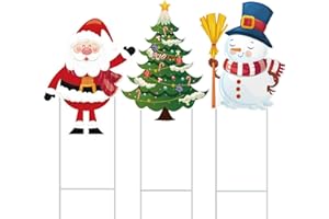DINGIXOC 3 Piece Christmas Decorative Metal Stakes 27 Inch Yard Metal Snowman, Christmas Tree and Santa Claus Christmas Decor for Outdoor Decorations, for Front Door, Lawn, Garden, Patio