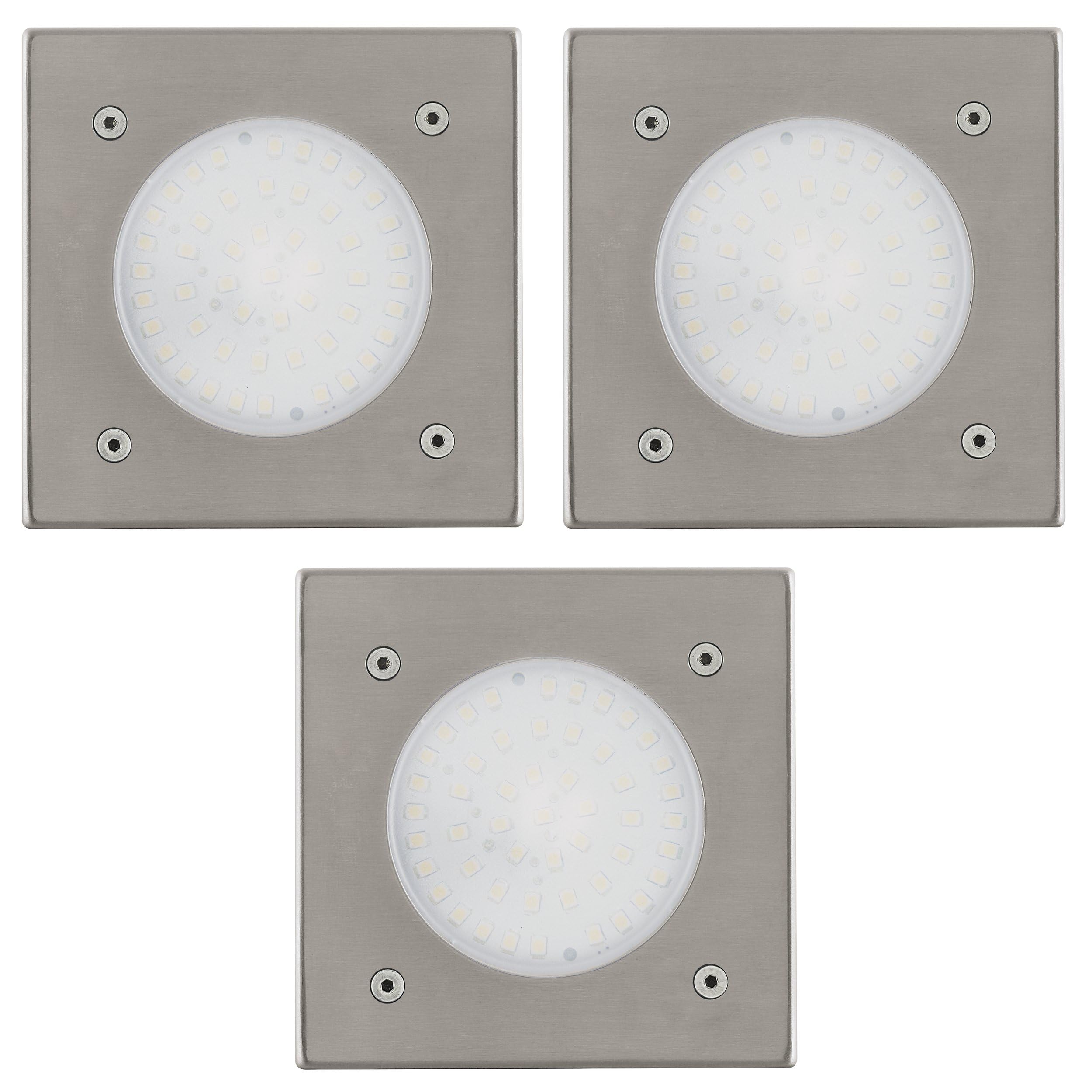 Eglo Outdoor Recessed Floor Lamp Set of 3 Lamedo Recessed Floor Light Square Stainless Steel 10 x 10 cm, Silver