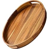Acacia Wood Serving Tray for Ottoman - Large, Decorative Table Tray for Living Room, Coffee Table, Breakfast in Bed, Candle & Flower Display, Desktop Organizer, 17"x13" Round