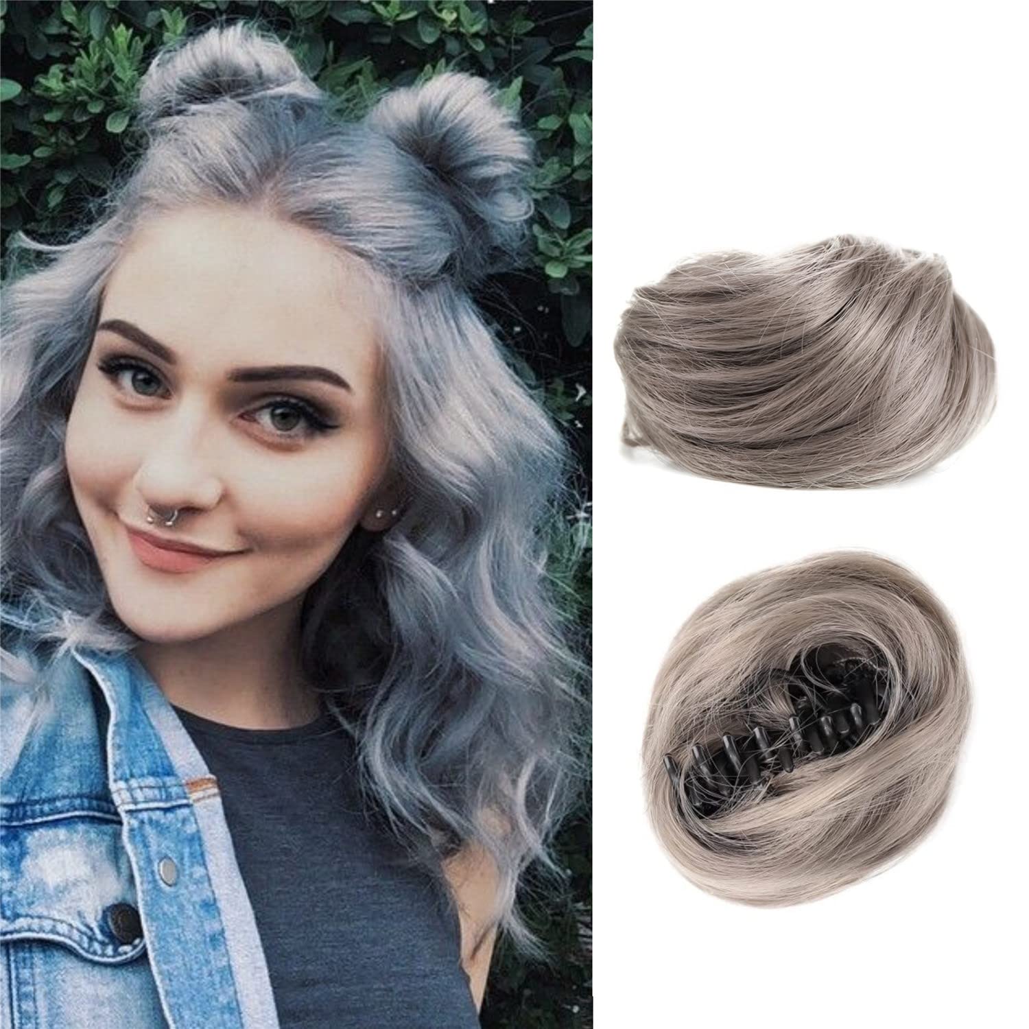 SJZDYLXY 2PCS Space Bun Claw Clip in Buns Donut Chignon Cat Ears DIY Hair Buns Updo Hairpieces Hair Extensions Wig Accessory for Women Girls (#171), 68.0 grams