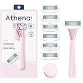 Athena Club Women’s Razor Kit, 5-Blade Cartridge Razor for Sensitive Skin, Serum-Infused Blades with Shea Butter and Hyaluronic Acid, Includes Handle, 6 Refills and Magnetic Shower Hook - Rose