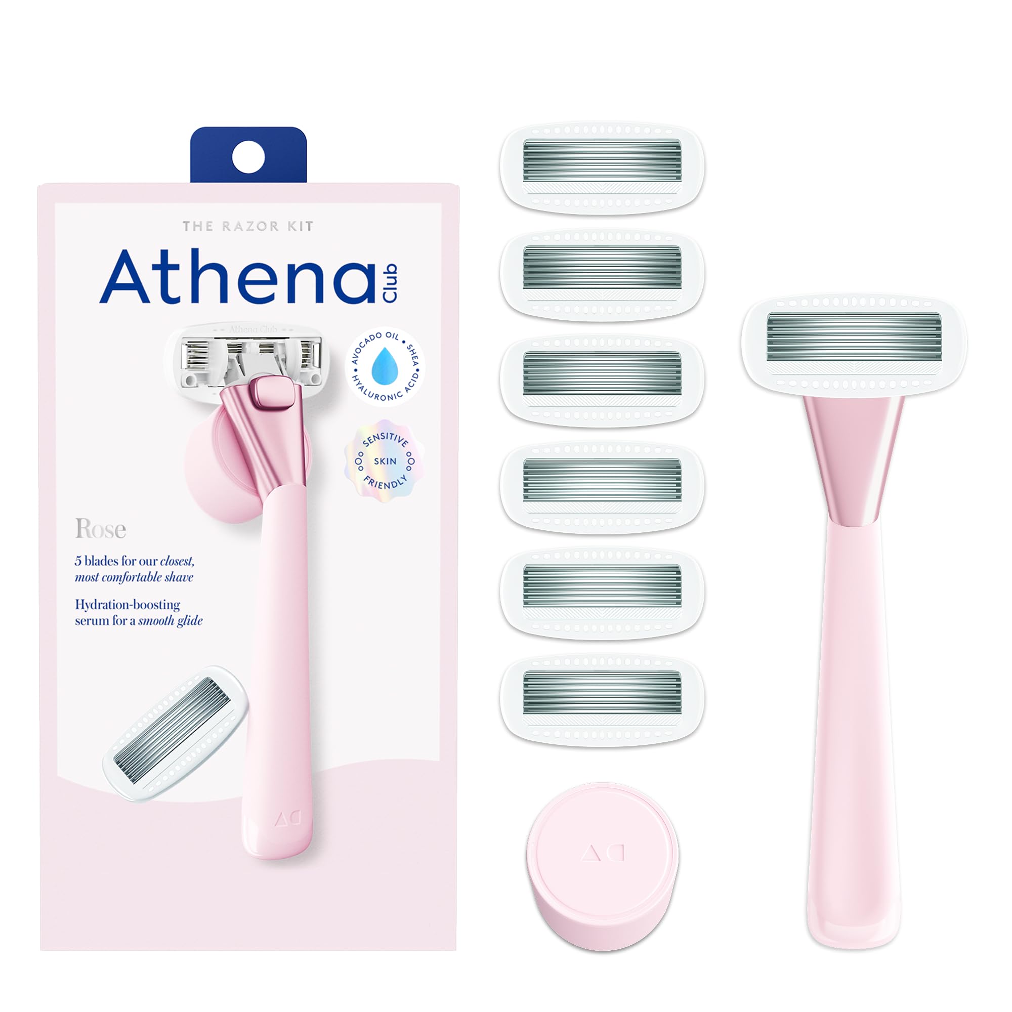 Photo 1 of Athena Club Women's Razor Shave Kit, 1 Rose Razor Handle + 6 Blade Refills