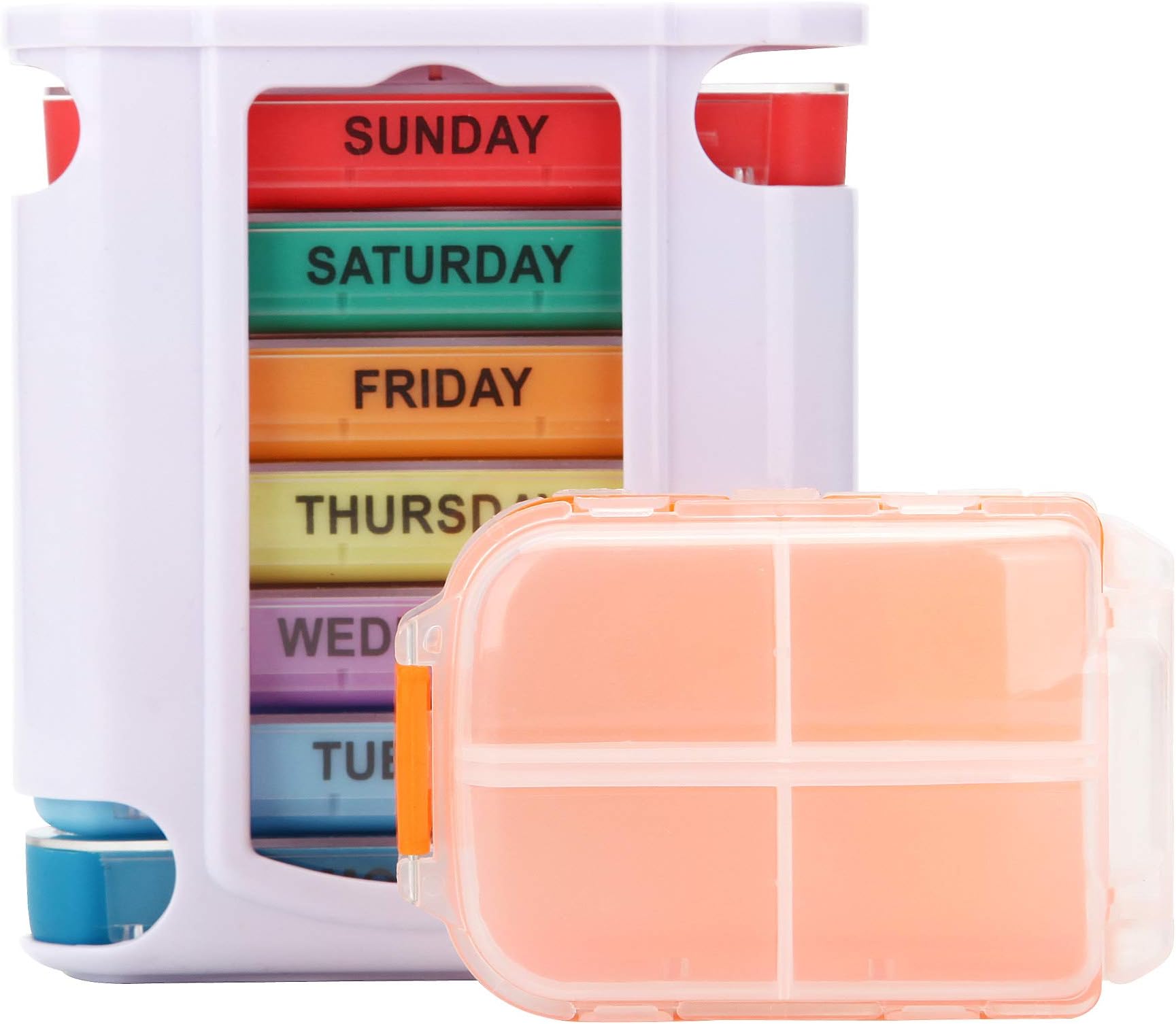 Weekly (7-Day) Pill Organizer - 4 Times a Day Medicine Case - Extra Orange Pill Box