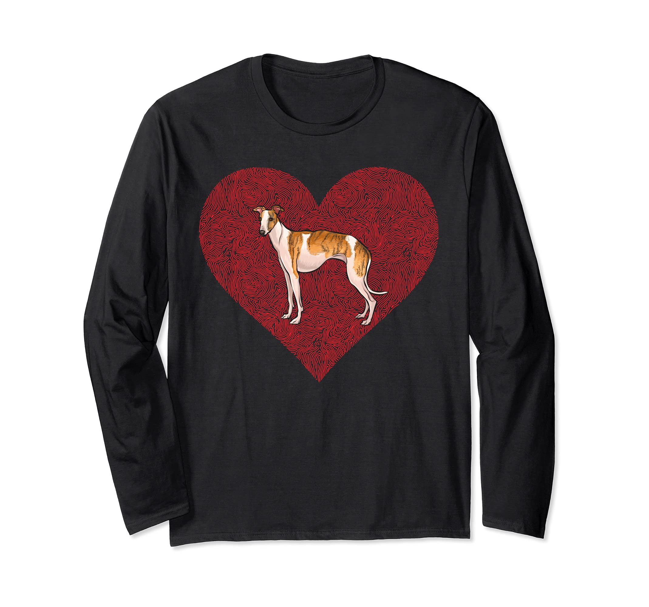 Whippet Valentines Day Dog Love Fingerprint Long Sleeve T-Shirt