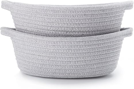 Amazon Loongbaby コ ットンロープバスケット 手作り 籠 持ち手付き 果物 小物入れ ソックス タオル 収納 かご おもちゃ ストレージ Mグレー かご バスケット オンライン通販