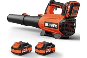 GROWORT Leaf Blower Cordless - 630CFM/160MPH, 21V Powerful Electric Cordless Leaf Blower with 2 x 4.0Ah Batteries and Charger, Battery Powered Leaf Blowers for Lawn Care, Patio, Yard, Dust Orange