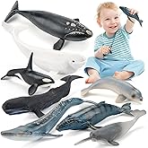 THINKBAY 8PCS Whale Figurines Toys for Toddlers, Realistic Ocean Animals Figures Sea Creatures Toys for Kids Includes Beluga Orca Blue Whale, Birthday Party Favors & Gifts for Boy Girl