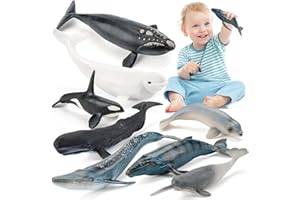 THINKBAY 8PCS Whale Figurines Toys for Toddlers, Realistic Ocean Animals Figures Sea Creatures Toys for Kids Includes Beluga Orca Blue Whale, Birthday Party Favors & Gifts for Boy Girl
