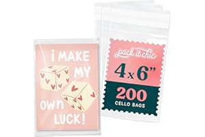 Pack It Chic - 4" X 6" Clear Cello Bags - Pack of 200 Small Resealable Bags for Small Business Art, Prints, and Cards