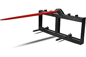 YINTATECH 49" Tractor Hay Spear & Skid Steer Loader 3000lbs Quick Attach for Bobcat Tractors with 2pcs 17" Stabilizer Spears Spike Fork Tine Attachment