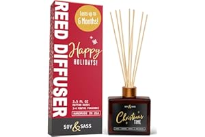 SOY AND SASS Christmas Diffuser, Christmas Reed Diffuser Decor - w/Apple, Cinnamon & Clove I Infused w/Essential Oils I 3.75 OZ Oil I Long-Lasting Scent Lasts 4-6 Month's I Made in The USA
