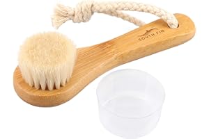 BLUEZOO Facial Cleansing Brush, Natural Horsehair Exfoliator Face & Body Brush Wooden Handle, Dry Soft Brush for Smooth Radiant Skin, Lymphatic Drainage, Unclogging Pores, Reduce Swelling, Removing Blackhead