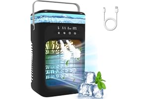 VATONY Portable Air Conditioner, 2025 Upgrade Evaporative Mini Portable AC Unit with 3 Adjustable Speed 2-4H Timer & 7-Color LED, Compact Cooling Fan for Bedroom, Home, Office, Small Rooms