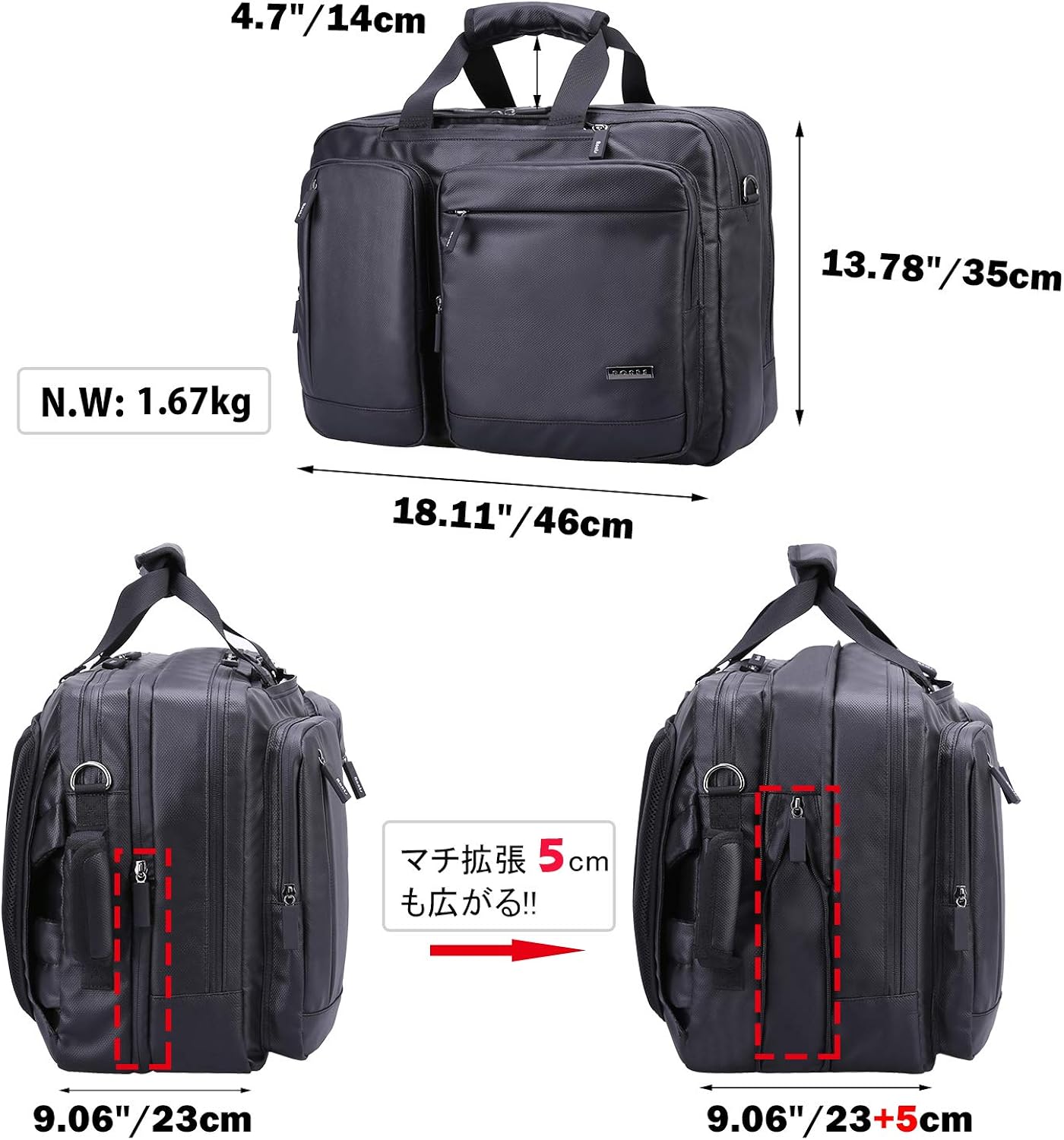 Amazon Ronts 3way ビジネスバッグ メンズ 完全防水 マチ拡張 多機能 ビジネスリュック とb4とa3サイズ対応 17 3インチpcの収納 2 3泊出張 ブラック Ronts シューズ バッグ