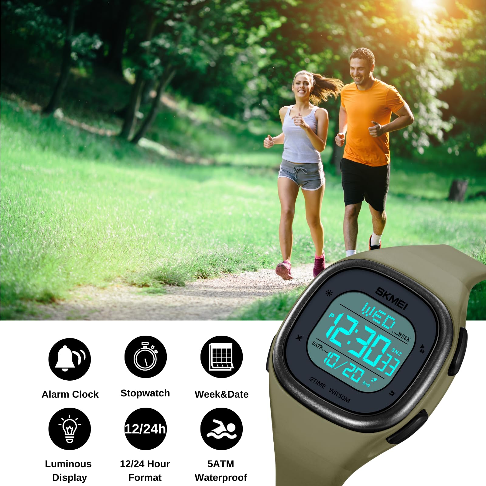 CakCity Mens Digital Watch Waterproof Wrist Watch for Women Sport Watch with Stopwatch Countdown Dual Time Square Digital Watches for Unisex