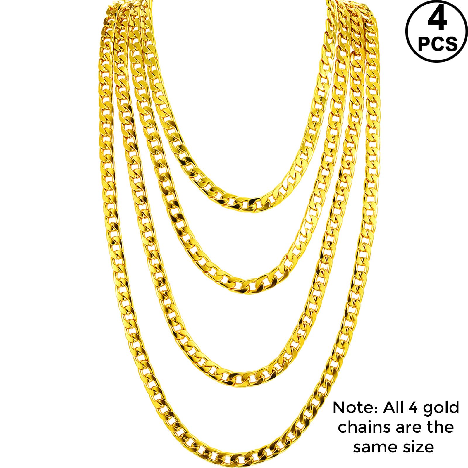 Gejoy 4 Pieces Fake Gold Chains Stainless Steel Chunky Necklace Faux 80s, 90s Gold Chain for Hip Hop Rapper Party Favors, 8 mm 24 Inch Long