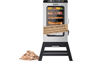 EAST OAK Ridgewood Pro Max Electric Smoker with Leg Kit, Built-in Meat Probe &Side Wood Chip Loader Up to 6× Longer Smokes, Adjustable Temperature Control Smoke More with 725 sq in Cooking Area