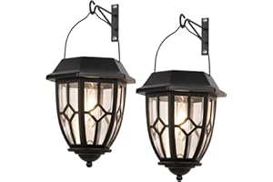 Suponar Solar Lanterns Outdoor Waterproof, Solar Wall Lights Outdoor, Hanging Solar Lights for Outside Fence Porch Decor, Warm White 2 Pack