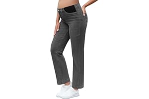 Yornobly Women's Maternity Jeans Mid-Rise Straight Leg Relaxed Fit Denim Pants for Pregnancy and Postpartum