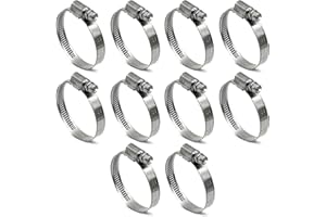 CHUN YUNG DA Embossed Worm Gear Hose Clamps Size#24, 1-1/4 To 2 inch Adjustable Heavy Duty Stainless Steel Hose Clamp, all 304 for Pool Hose Clamps (32-50 mm, 10 Pack)