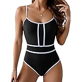 Smismivo Tummy Control One Piece Swimsuit Women Athletic Bathing Suit Slimming Color Block Swimwear Modest Swim Suits Beach