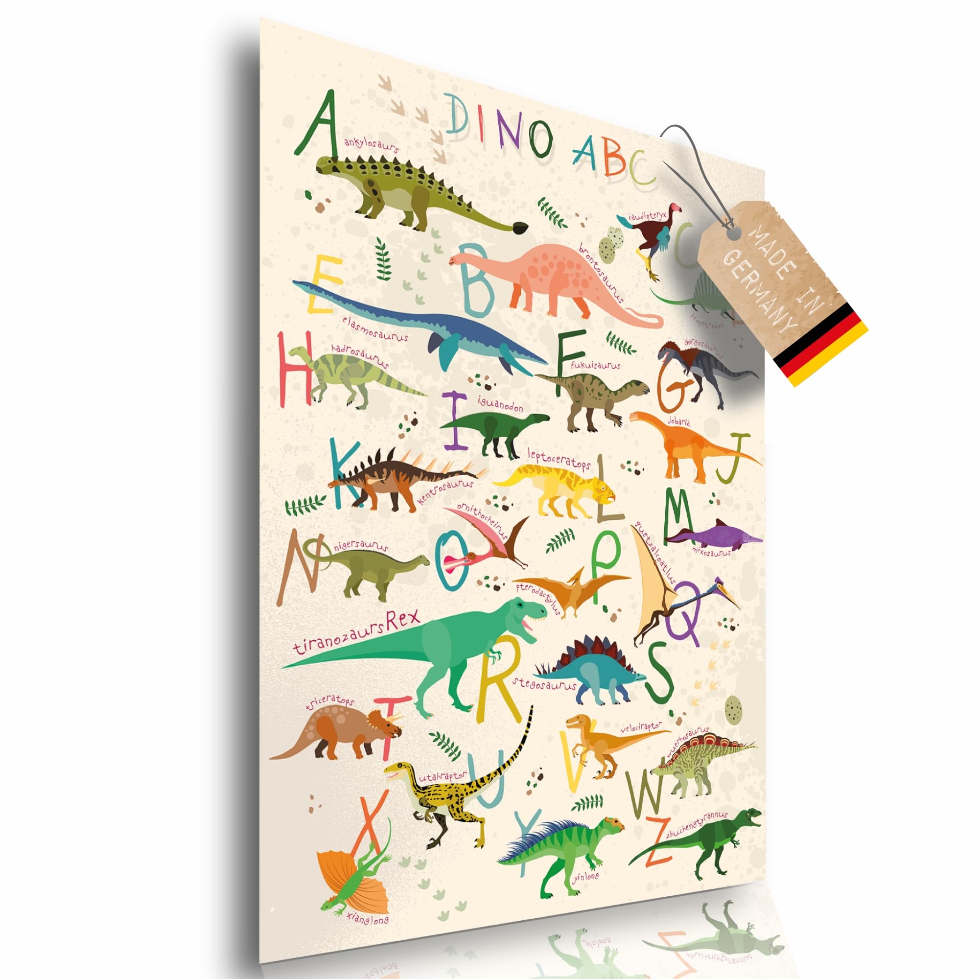 Lineo Dinosaur ABC Learning Poster; XXL Children's Room Decoration & Learning Alphabet Dino World Animal Poster Wall Picture Art Print for Children 60 x 42 cm