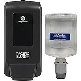 Georgia-Pacific (5305714) Pacific Blue Ultra Manual Push Soap Dispenser with Gentle Foam Hand Soap Refill Starter Kit